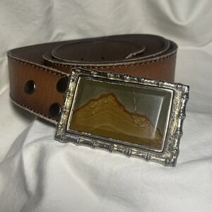 Vintage 3D agate geode stone crystal pocket belt buckle with Belt 33" - 35"